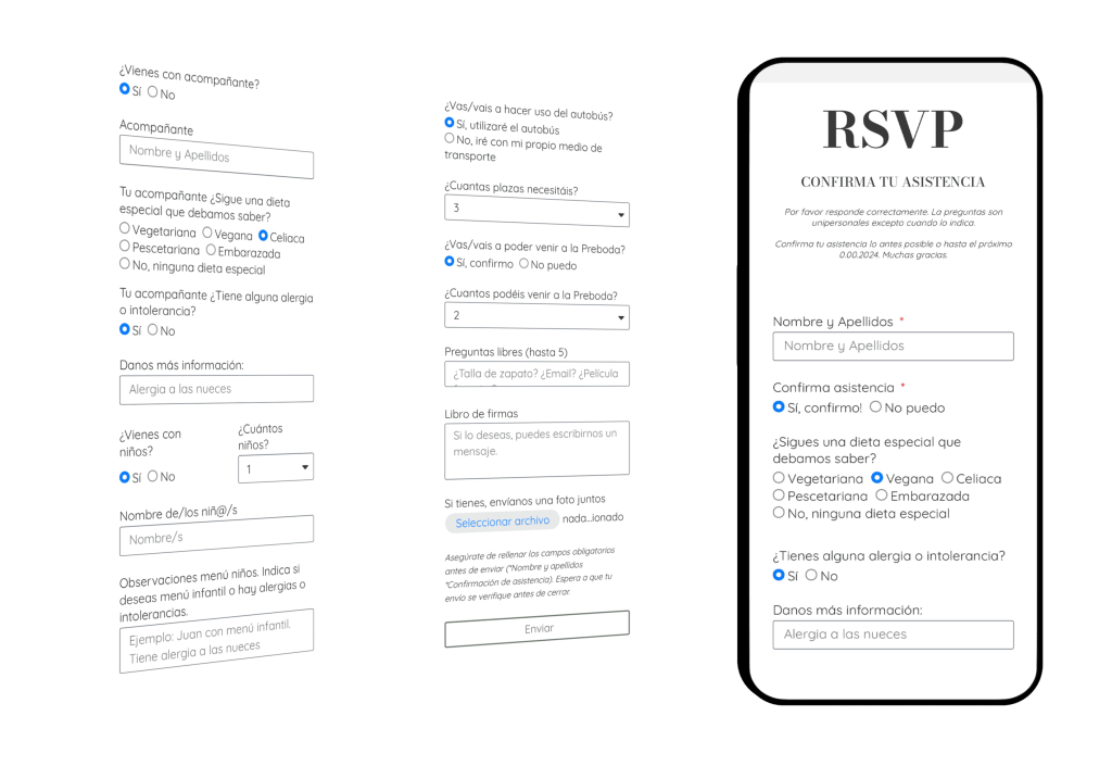 mockup del formulario RSVP de la web para tu boda